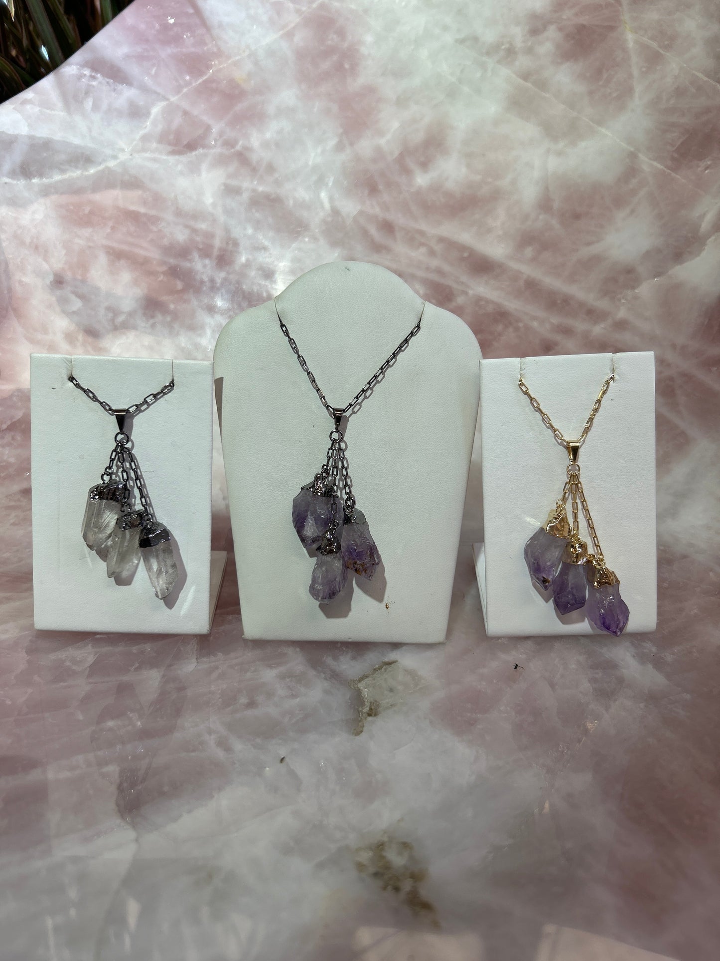 Raw Crystal 3 Stone Plated Long Necklace CWDM