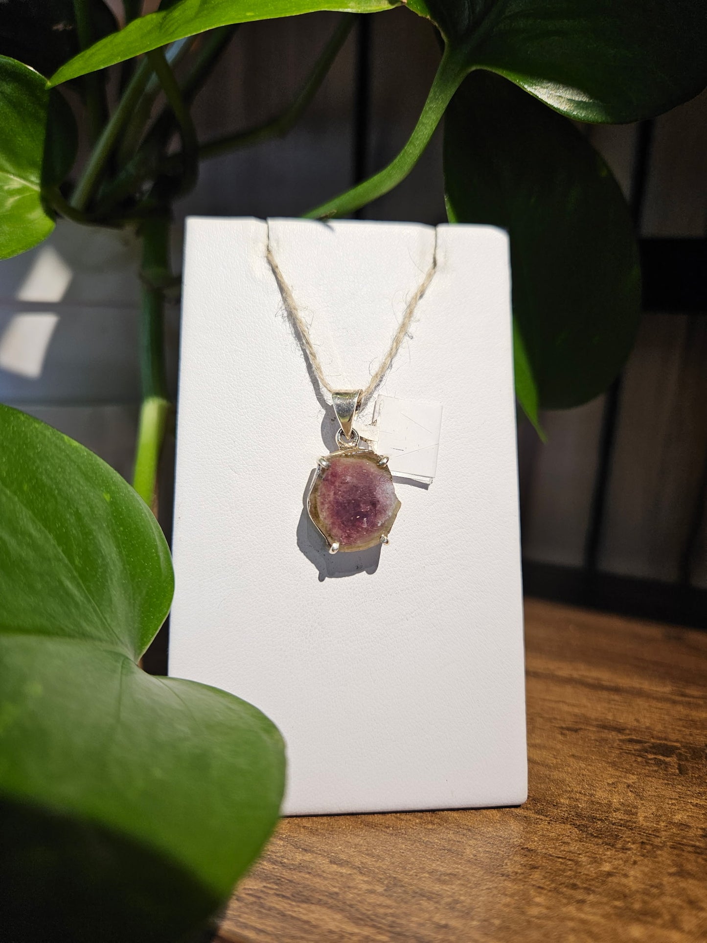 Watermelon Tourmaline Slice Pendant
