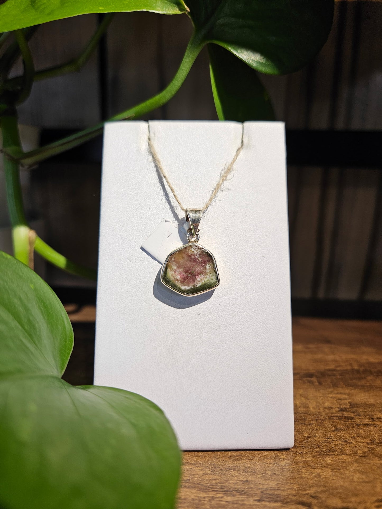 Watermelon Tourmaline Slice Pendant