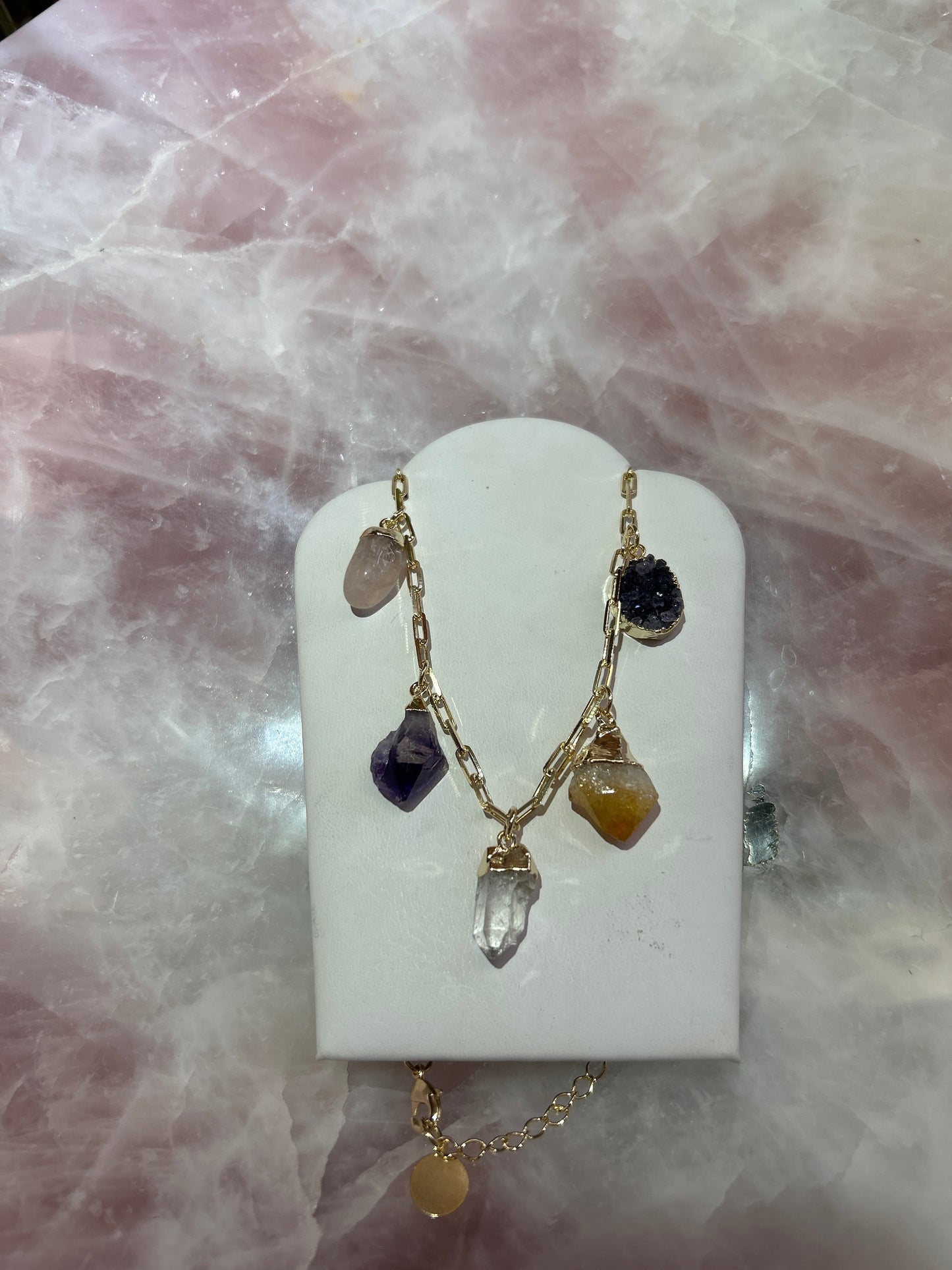 Mixed Crystal Plated Gold Charm Necklace CWDM