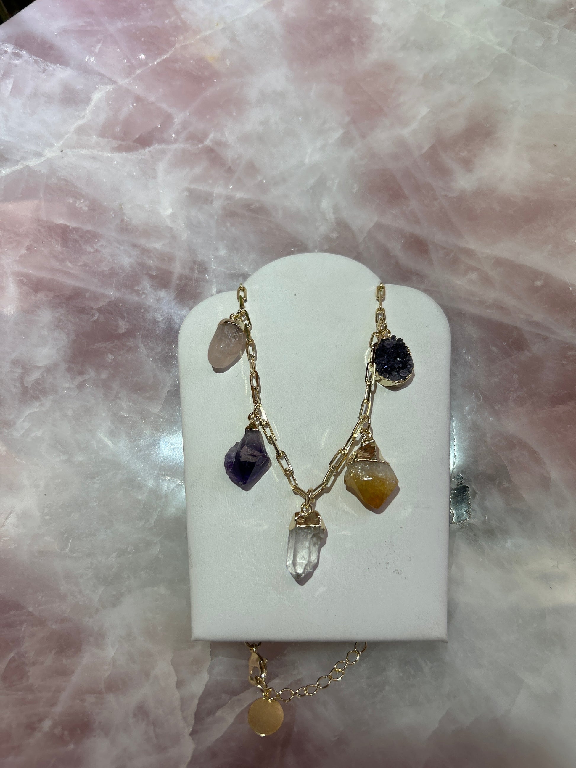 Mixed Crystal Plated Gold Charm Necklace CWDM