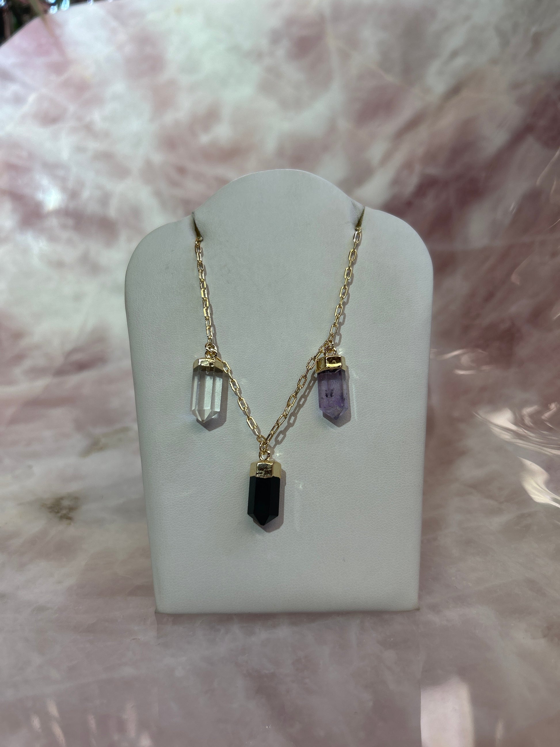 3 Crystal Plated Gold Charm Necklace CWDM