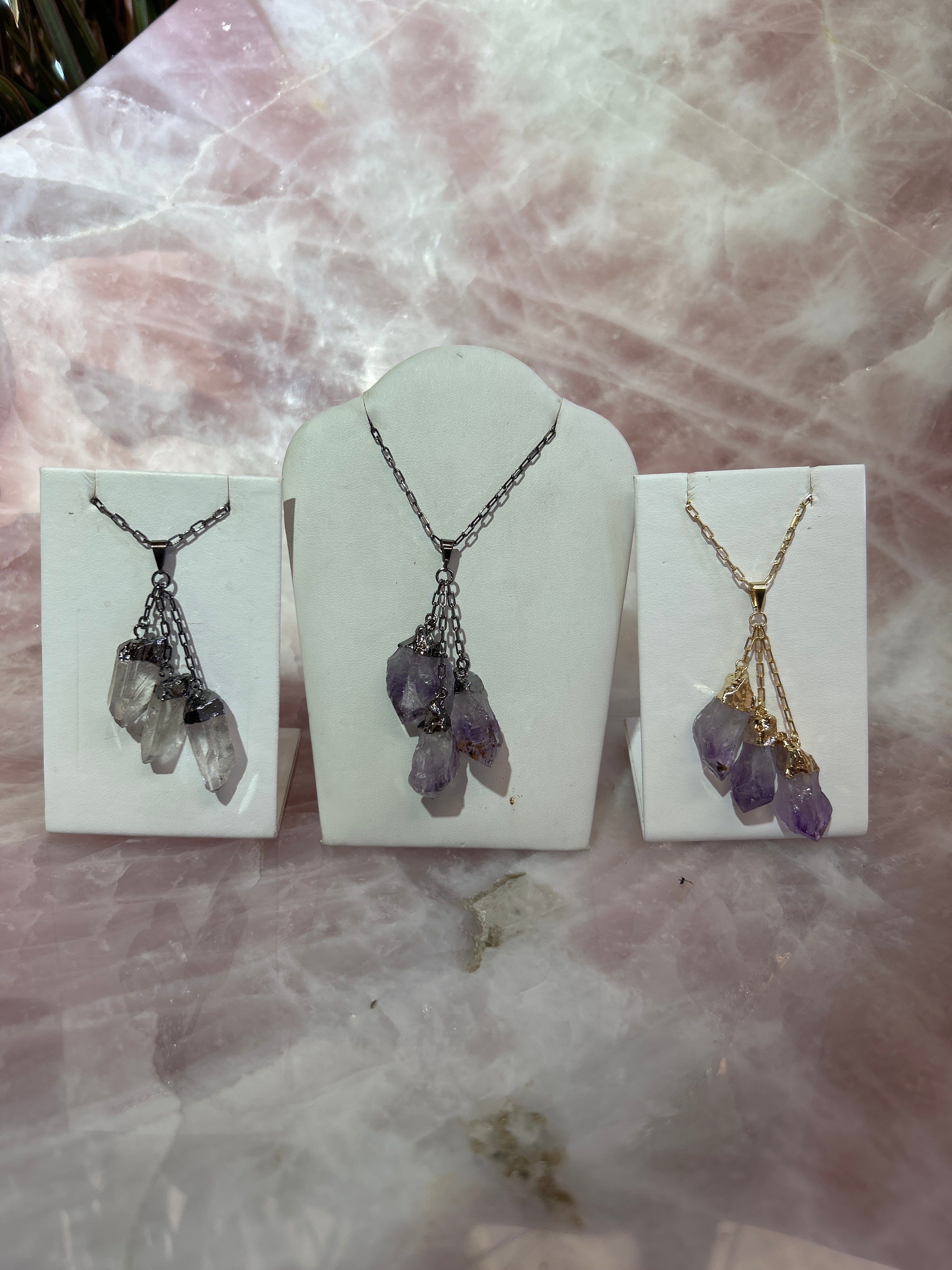 Raw Crystal 3 Stone Plated Long Necklace CWDM