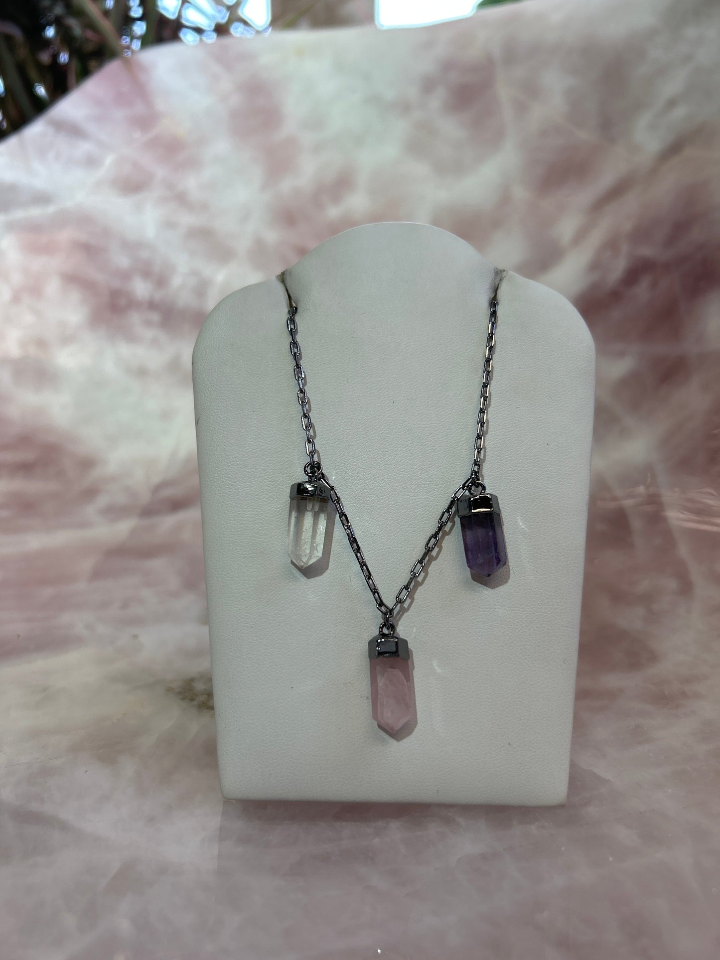 3 Crystal Plated Silver Charm Necklace CWDM