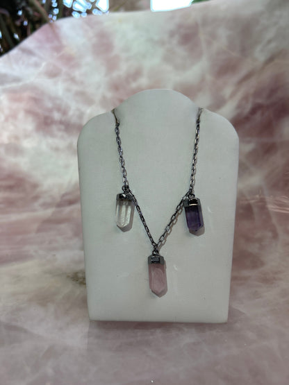 3 Crystal Plated Silver Charm Necklace CWDM