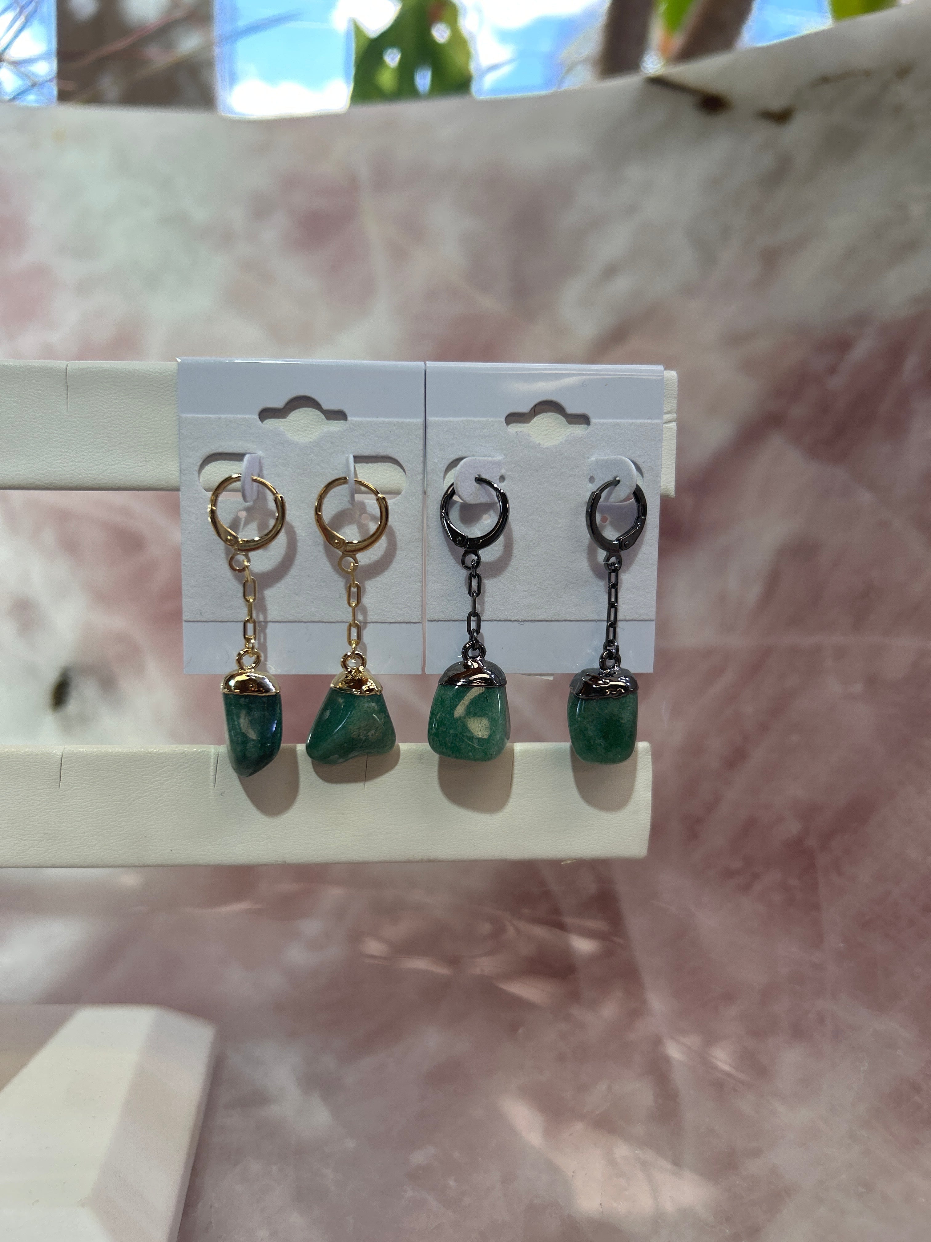 Aventurine Tumble Hoop Plated Earrings CWDM