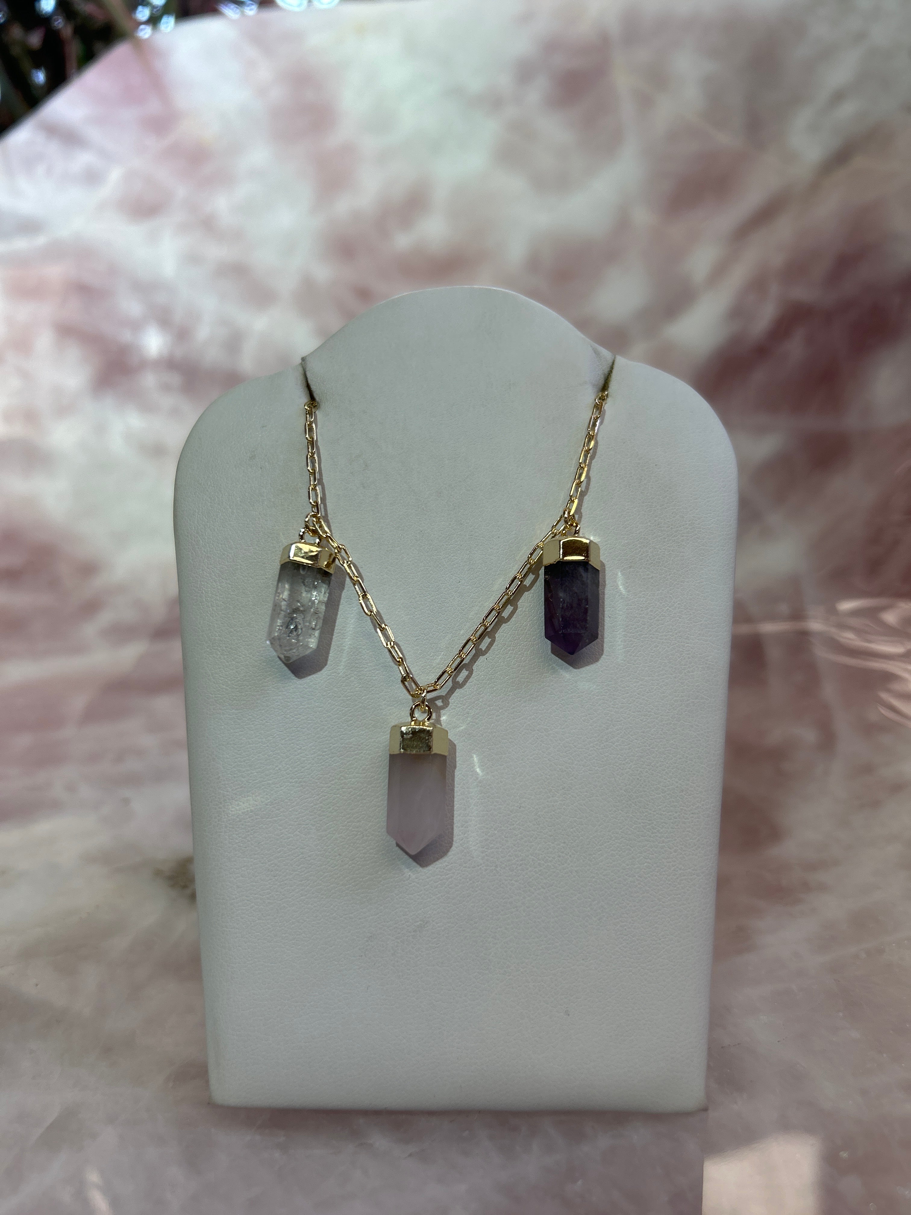 3 Crystal Plated Gold Charm Necklace CWDM