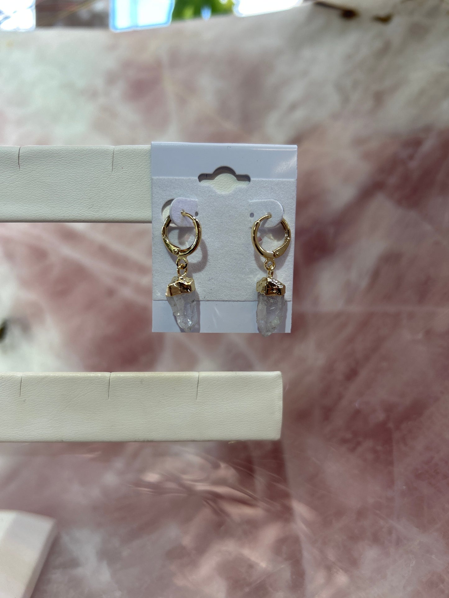 Quartz Point Gold Hoop Plated Earrings CWDM