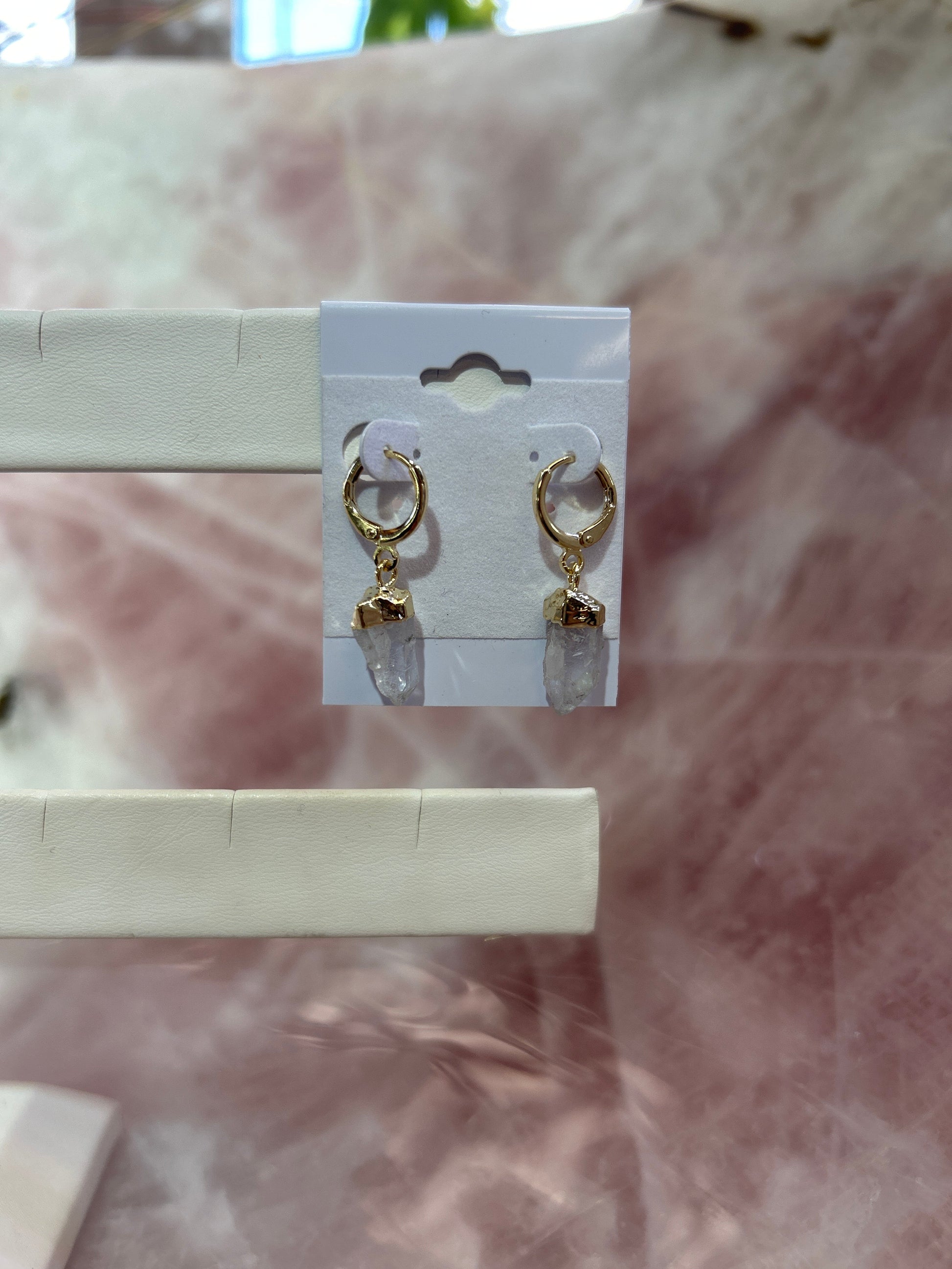 Quartz Point Gold Hoop Plated Earrings CWDM