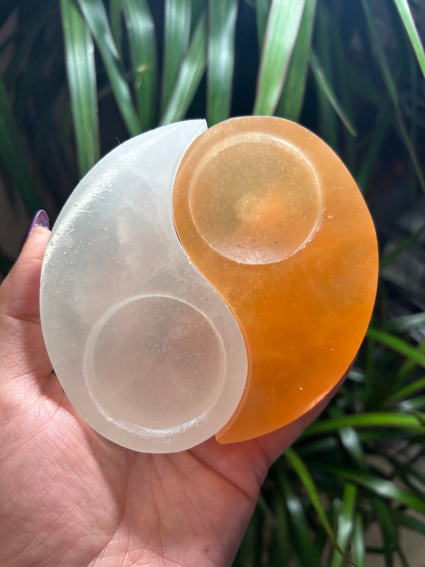 Selenite Yin Yang Candle Holder Set Mountain Mineral Market