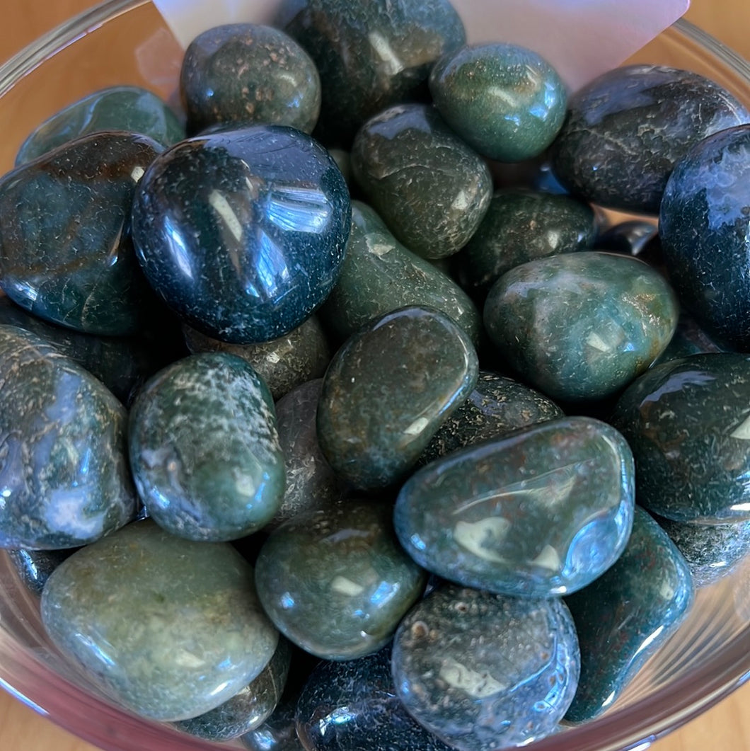Moss agate tumble stones