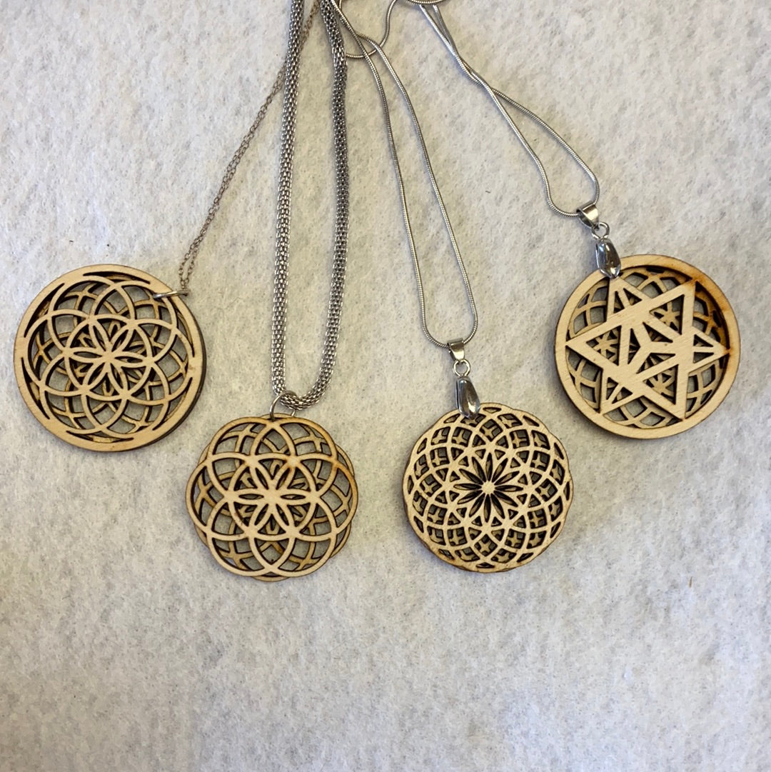 Wooden Laser Cut Sacred Geometry Neckace MMM